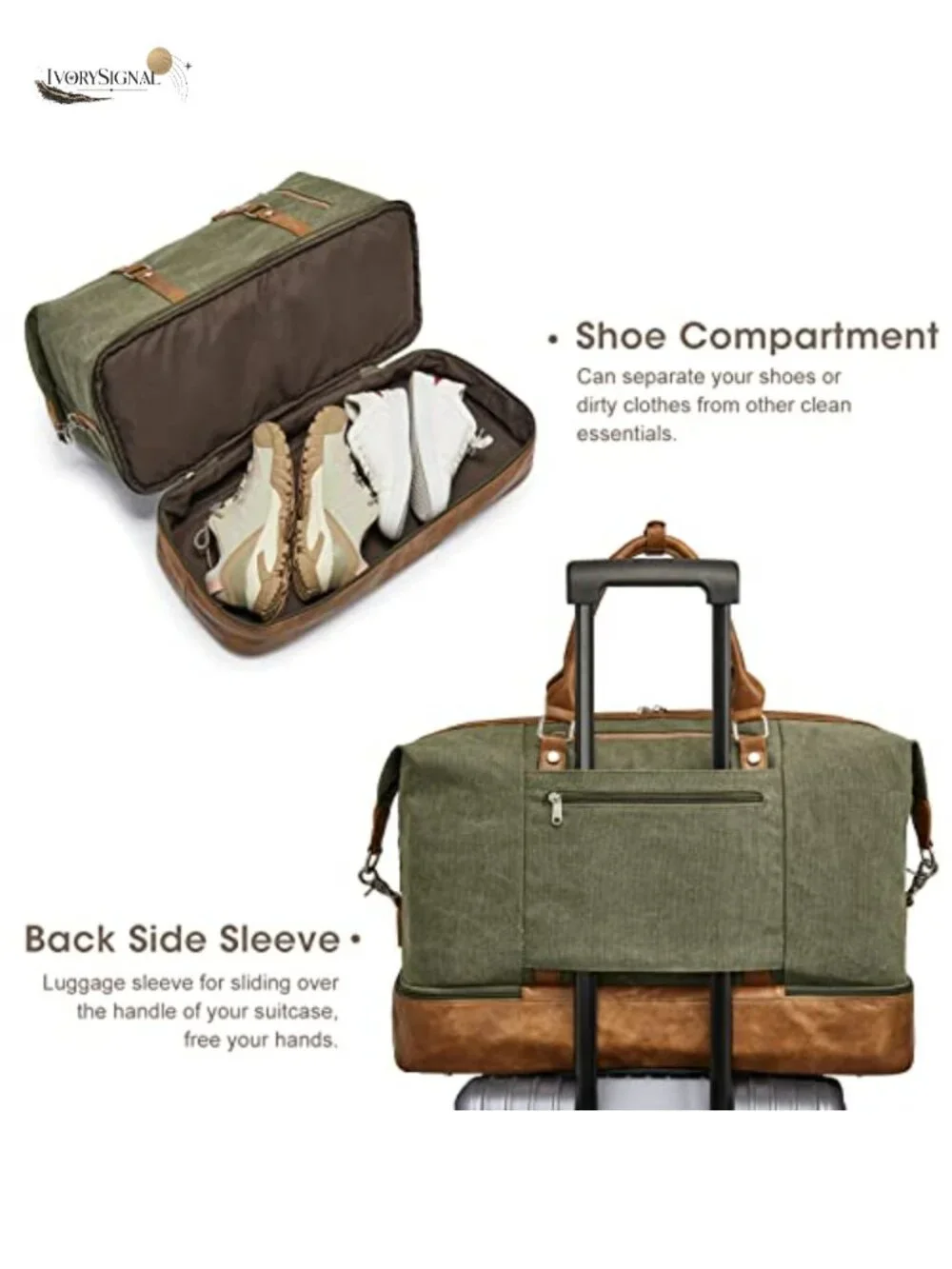 Canvas Duffle Weekender Travel Overnight Bag with Shoe Compartment